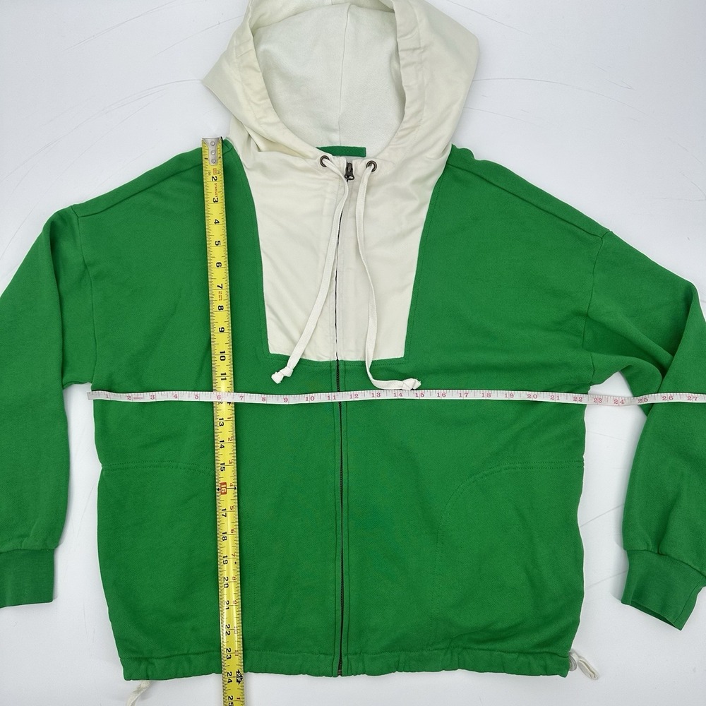 NWOT J.Crew Women's Green Ivory Terry Fleece Full Zip Anorak Hoodie M Drawstring - Picture 5 of 15